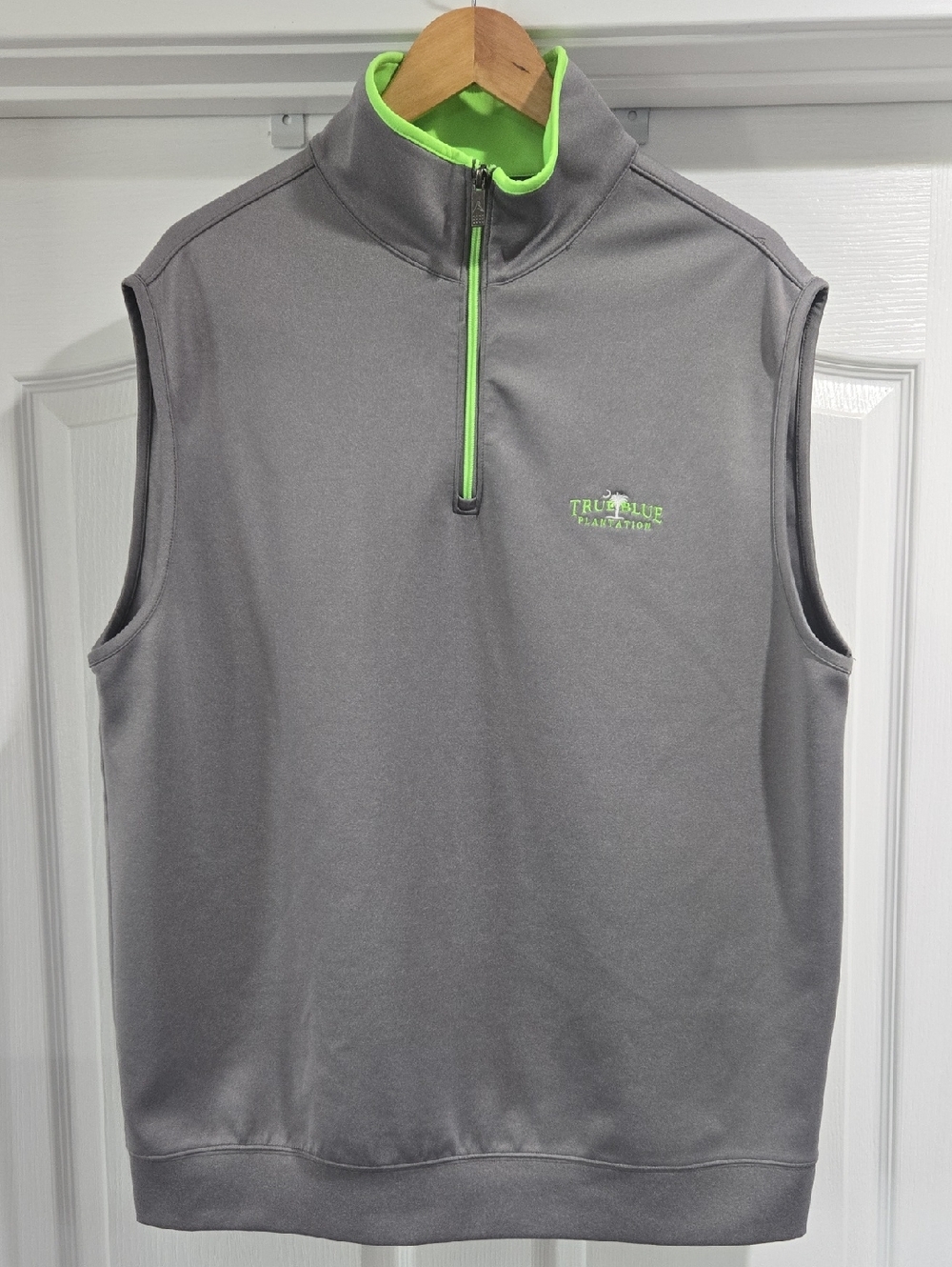 Antigua Men's Size XL Gray Golf 1/4 Zip Vest w/ Neon Green Trim